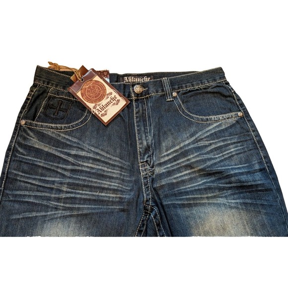 Vintage Y2K Ablanche Embroidered Wings Blue Jeans 40x34 (38x33) Deadstock NWT - Picture 3 of 11